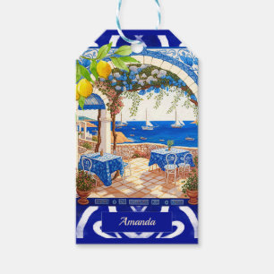 Étiquettes-cadeau Sicilienne Méditerranée majolica agrus carreaux bl