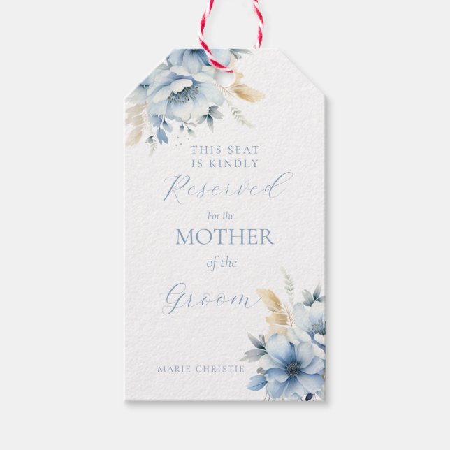 Étiquettes-cadeau Siège Dusty Blue Réservé à la mère de Groom (Devant)