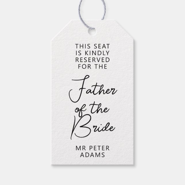 Étiquettes-cadeau Siège réservé au père de la mariée Noir Blanc (Devant)