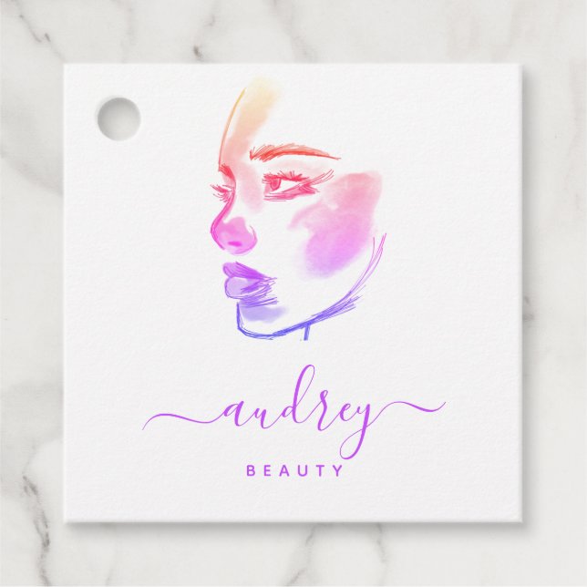 Étiquettes Cadeau Signature Chic Typographie violet et beauté QR (Devant)