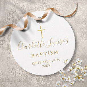 Étiquettes Cadeau Signature dorée moderne Baptême Christening