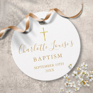 Étiquettes Cadeau Signature dorée moderne Baptême Christening