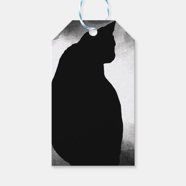 Étiquettes-cadeau Silhouette de chat noir (Devant)