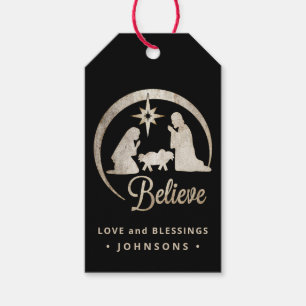 Étiquettes-cadeau Silhouette de nativité de Noël