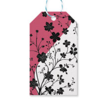 Silhouette florale noire élégante sur rose et blan