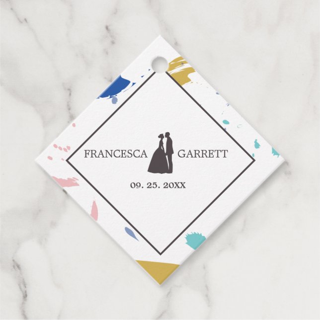 Étiquettes Cadeau Silhouette grise de la mariée et de la chambre (Devant)