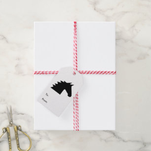 Étiquettes-cadeau Silhouette noire de tête de cheval élégante