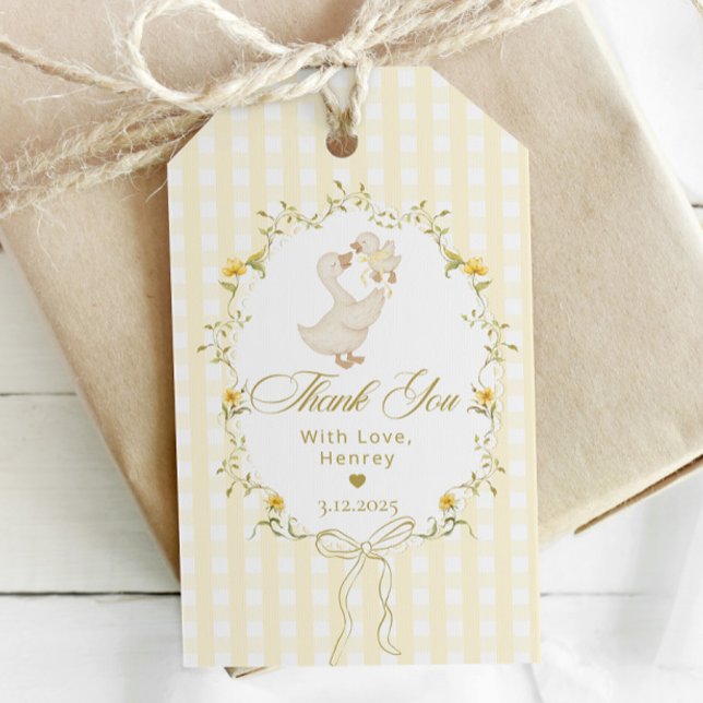 Étiquettes-cadeau Silly Goose Gingham Kids Birthday Spring Thank you (Créateur téléchargé)