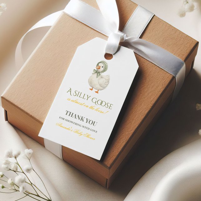 Étiquettes-cadeau Silly Goose Sage Green Gender Neutral Baby Shower (Créateur téléchargé)