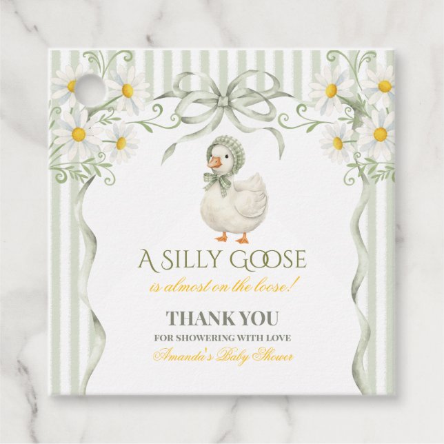 Étiquettes Cadeau Silly Goose Sage Green Gender Neutral Baby Shower (Devant)