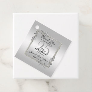 Étiquettes Cadeau Silver Gem & Glitter 25th Wedding Anniversary