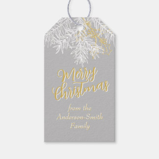 Étiquettes-cadeau Silver Grey Gold Chic Élégant Noël Botanique