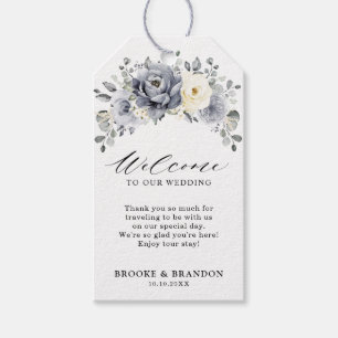 Étiquettes-cadeau Silver Grey Ivory Floral Winter Wedding Bienvenue
