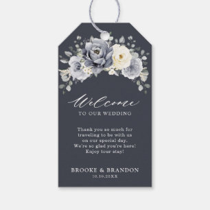 Étiquettes-cadeau Silver Grey Ivory Floral Winter Wedding Welcome G