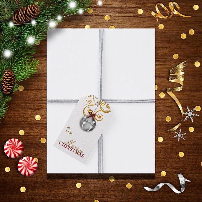 Étiquettes-cadeau Silver Jingle Bell Joyeux Noël (Créateur téléchargé)