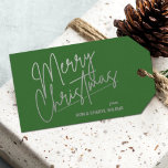 Étiquettes-cadeau Silver Merry Christmas Green Gift Tags<br><div class="desc">Merry Christmas in a faux silver foil script and your names in chic lettering,  these green gift tags or party favor tags are stylish for any Christmas holiday occasion.</div>