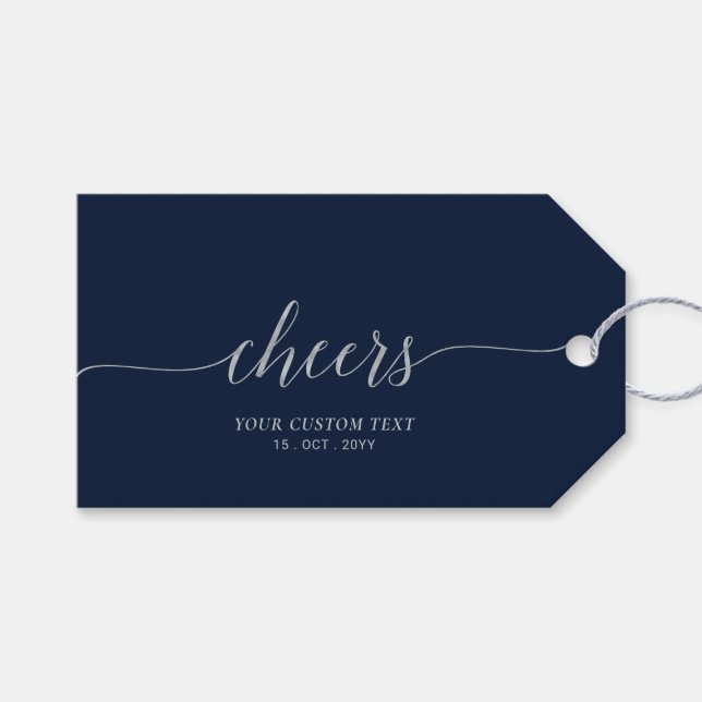 Étiquettes-cadeau Silver & Navy Elegant Script Salue Event Party (Devant (Horizontal))