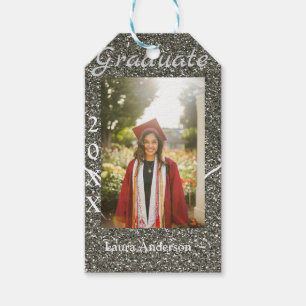 Étiquettes-cadeau Silverglitter photo graduation ajouter nom classe 