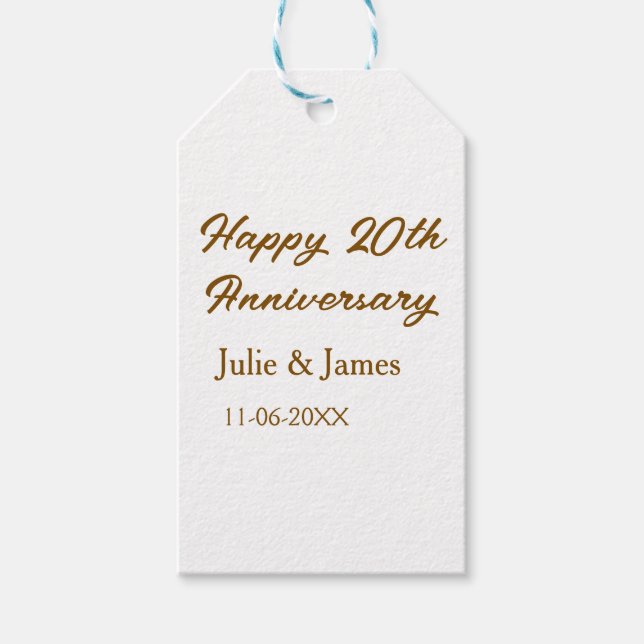 Étiquettes-cadeau simple anniversaire 20 ans nom datsimple marron do (Devant)