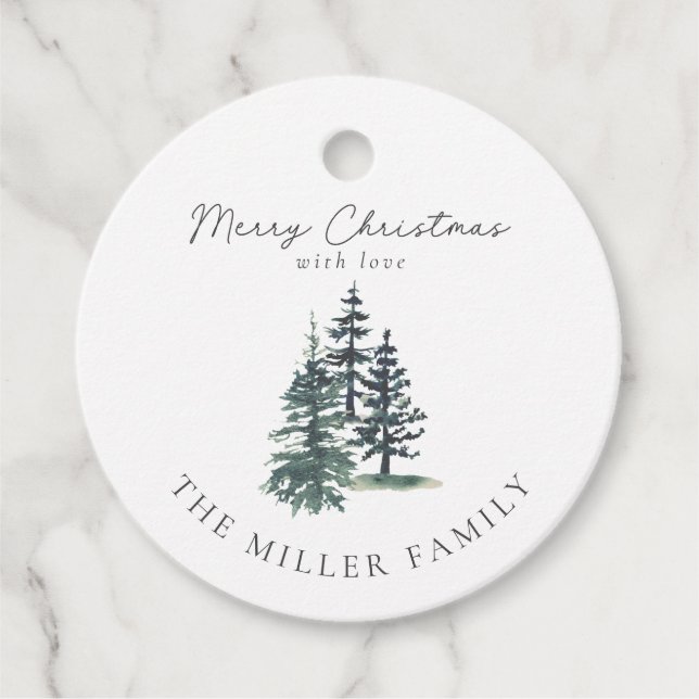 Étiquettes Cadeau Simple arbre de Noël élégant | Pin (Devant)