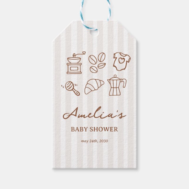 Étiquettes-cadeau Simple Baby Is Brewing Doodle Coffee Baby Shower (Devant)