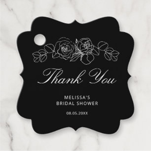 Étiquettes Cadeau Simple Baby Shower Floral Noir et Blanc