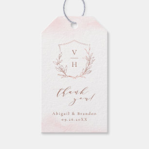 Étiquettes-cadeau Simple blason botanique monogramme en or rose pour