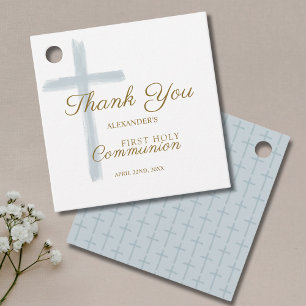 Étiquettes Cadeau Simple Blue Croix Merci Première Sainte Communion