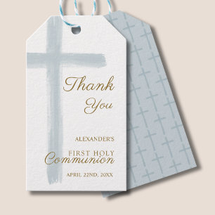 Étiquettes-cadeau Simple Blue Cross Merci Première Sainte Communion