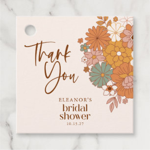 Étiquettes Cadeau Simple Boho Rétro Floral Fête de Mariage Nom Perso