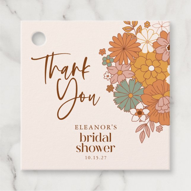 Étiquettes Cadeau Simple Boho Rétro Floral Fête de Mariage Nom Perso (Devant)