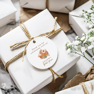 Étiquettes Cadeau Simple Boho Rétro Floral Fête de Mariage Nom Perso
