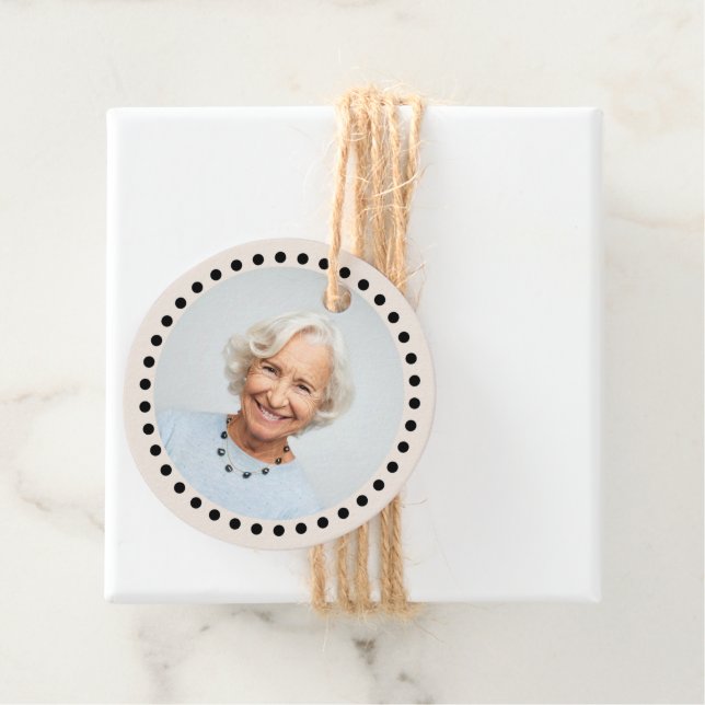 Étiquettes Cadeau Simple Chic Editable Polka Dot Photo Don (En situation)