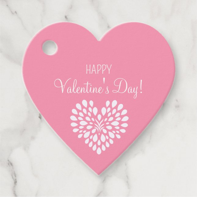 Étiquettes Cadeau Simple coeur blanc sur Heureuse Sainte-Valentin ro (Devant)