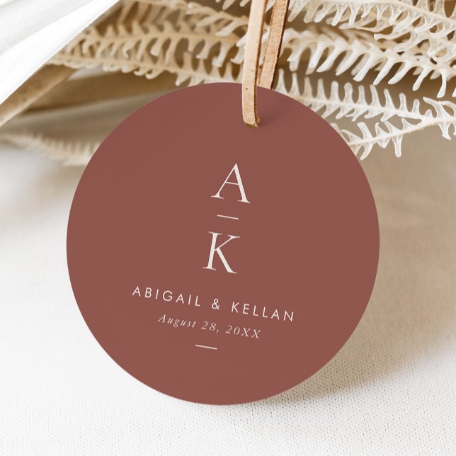 Étiquettes Cadeau Simple Crème moderne Brown Mariage Monogramme (Créateur téléchargé)