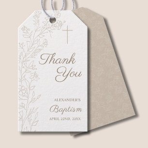 Étiquettes-cadeau Simple Croix Florale de Remerciement Baptême Chrét