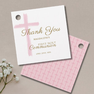 Étiquettes Cadeau Simple Croix Rose Merci Première Sainte Communion
