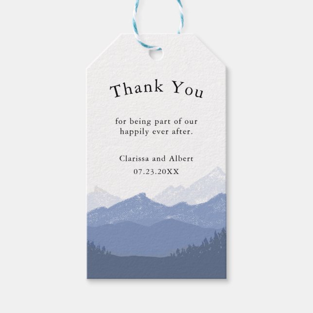 Étiquettes-cadeau Simple Elegant Blue Mountain Wedding Thank You (Devant)
