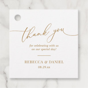 Étiquettes Cadeau Simple Élégant Écriture Blanche et Or Merci