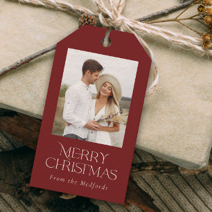 Étiquettes-cadeau Simple Elegant Joyeux Noël Photo Floral Retour