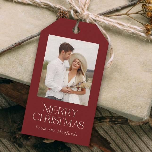 Étiquettes-cadeau Simple Elegant Joyeux Noël Photo Floral Retour (Créateur téléchargé)