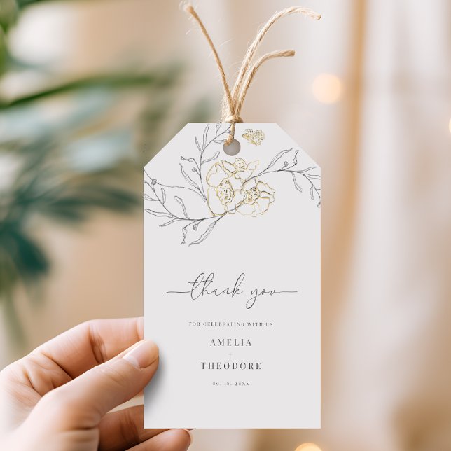 Étiquettes-cadeau Simple élégant Mariage Floral Line Art (Créateur téléchargé)
