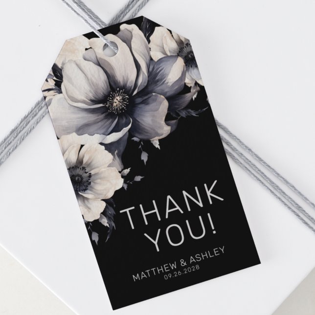 Étiquettes-cadeau Simple Elegant moderne Mariage Floral Noir (Simple Elegant Modern Floral Black White Wedding Gift Tags)