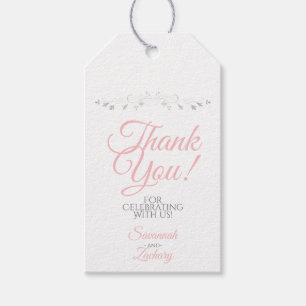 Étiquettes-cadeau Simple Elegant rose & gris sur Mariage blanc Merci