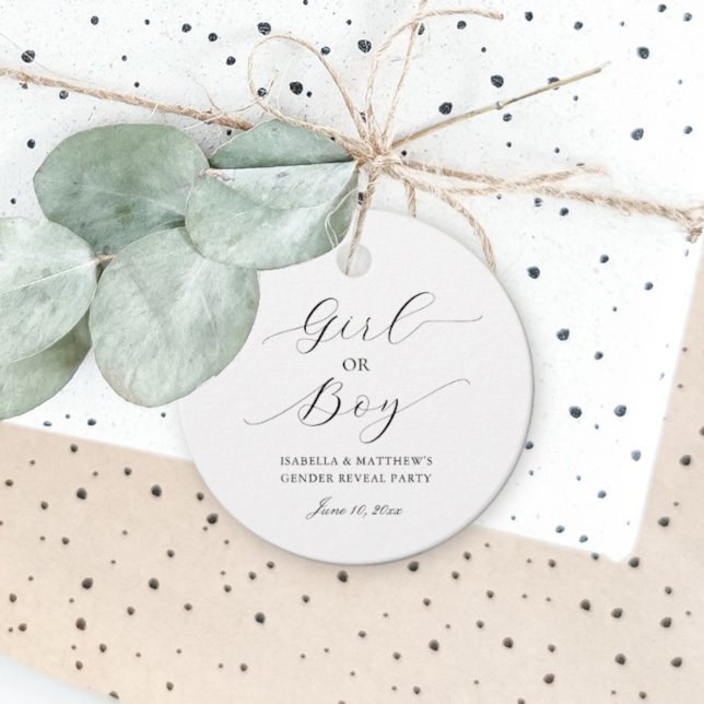 Étiquettes Cadeau Simple Élégant Script Sexe Reveval Party (Créateur téléchargé)