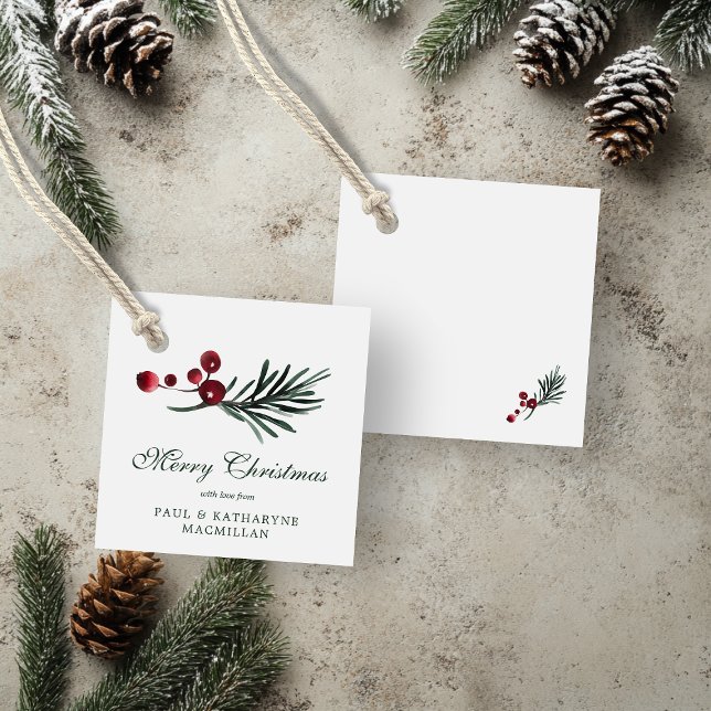 Étiquettes Cadeau Simple élégante aquarelle de Noël Botanique (Simple Elegant Christmas Watercolor Botanical Favor Tags)