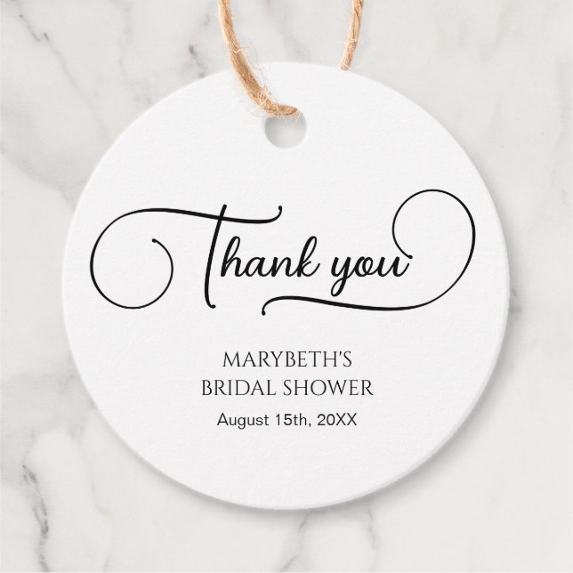 Étiquettes Cadeau Simple et élégant script Remerciement de Shower de (Devant)