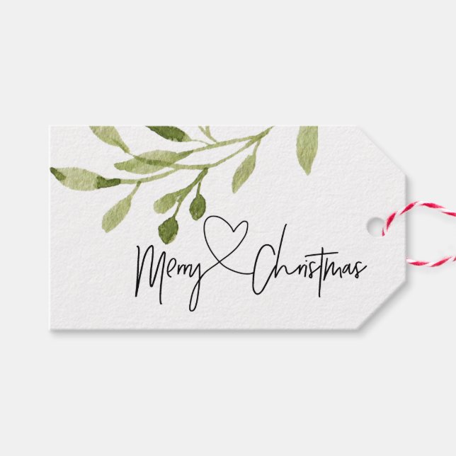 Étiquettes-cadeau Simple Eucalyptus Vert Joyeux Noël (Devant (Horizontal))