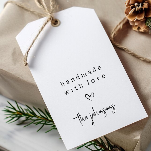 Étiquettes-cadeau Simple fait à la main avec coeur d'amour | Noir et (Créateur téléchargé)