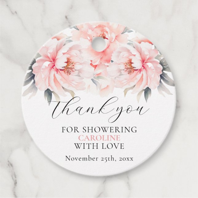 Étiquettes Cadeau Simple Fleurs de Pivoines Rose Clair LANCEMENT DE  (Devant)